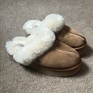 UGG Brown and White Shearling Slippers